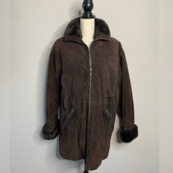 Wilsons Leather Brown Faux Fur Collar Cuffs Suede Leather Coat - Picture 8 of 17